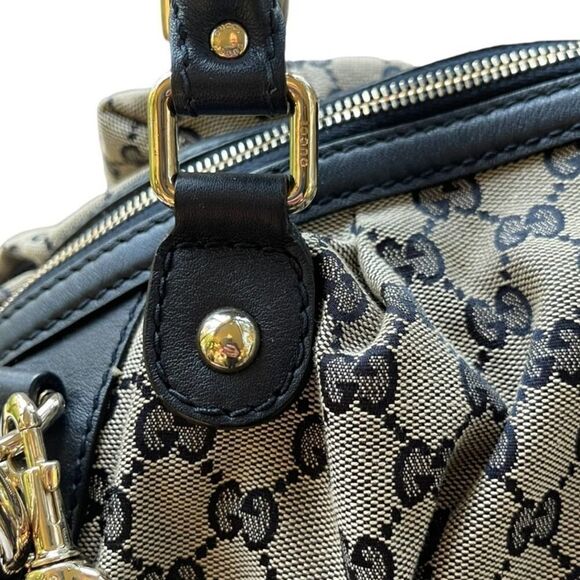 Gucci Sukey Large Canvas Leather Trim Large Satchel Handbag Purse Authentic - Picture 5 of 14